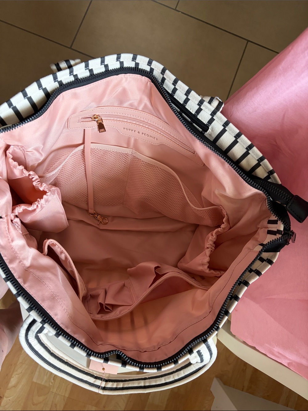 Poppy & Peonies Cream and Black Striped Daydreamer Canvas Tote - Picture 6 of 7